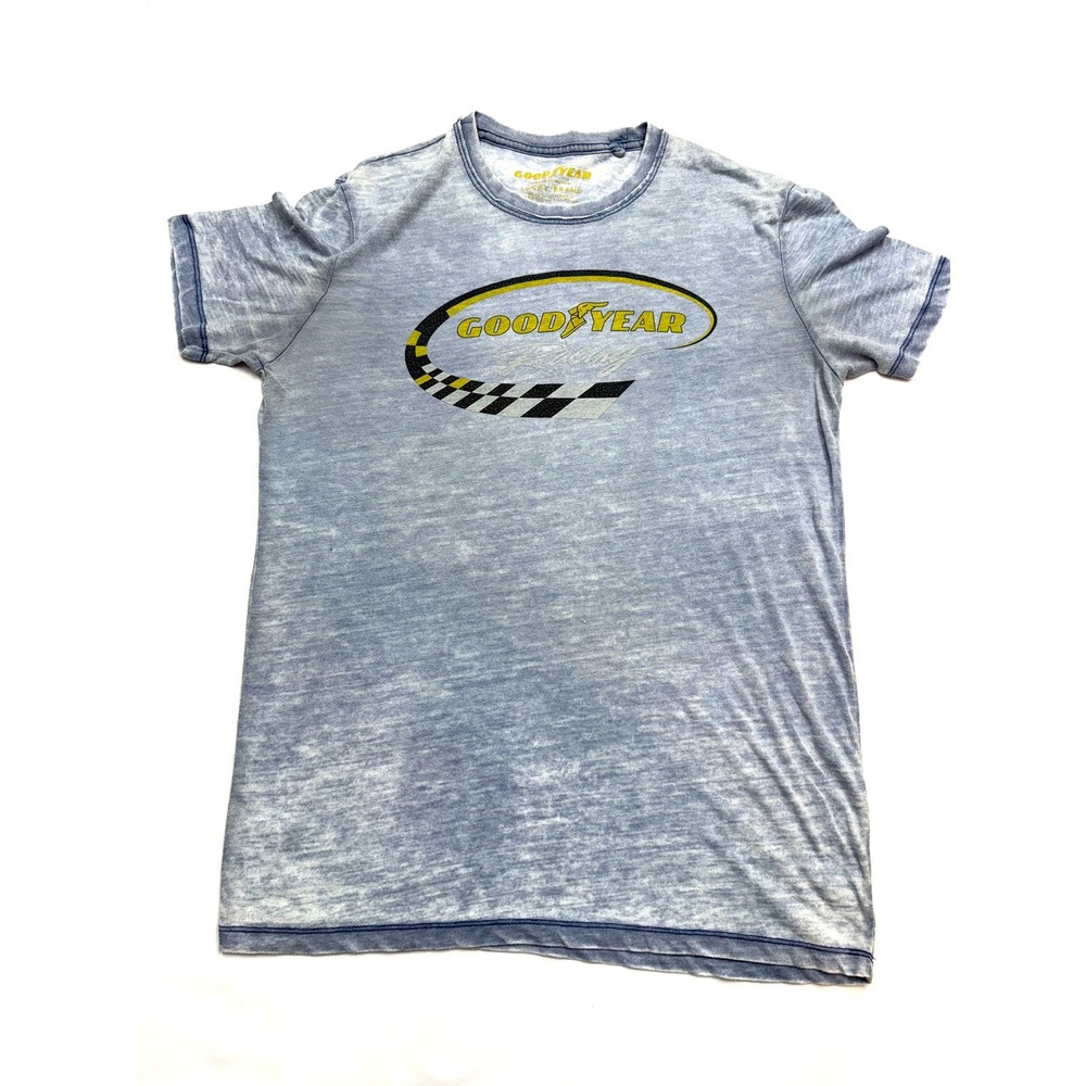 LUCKY BRAND x GOODYEAR Mens Medium Vintage Blue Light Weight Short Sleeve Tshirt